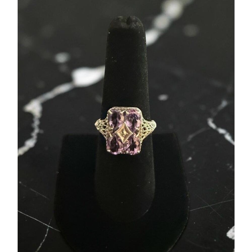 VICTORIA TRADING COMPANY Amethyst Sterling Filigree Ring Size 8 Art Deco NWT